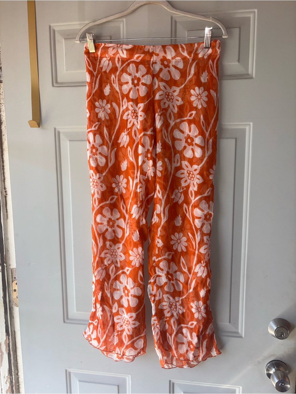 Ranaco Atelier orange/white sheer resort wear coverup pants size as/M